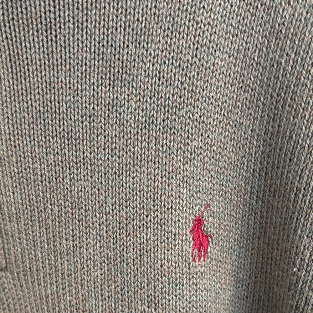 Polo by Ralph Lauren Olive Green Half-Zip Sweater with Red Polo Logo - Picture 3 of 7